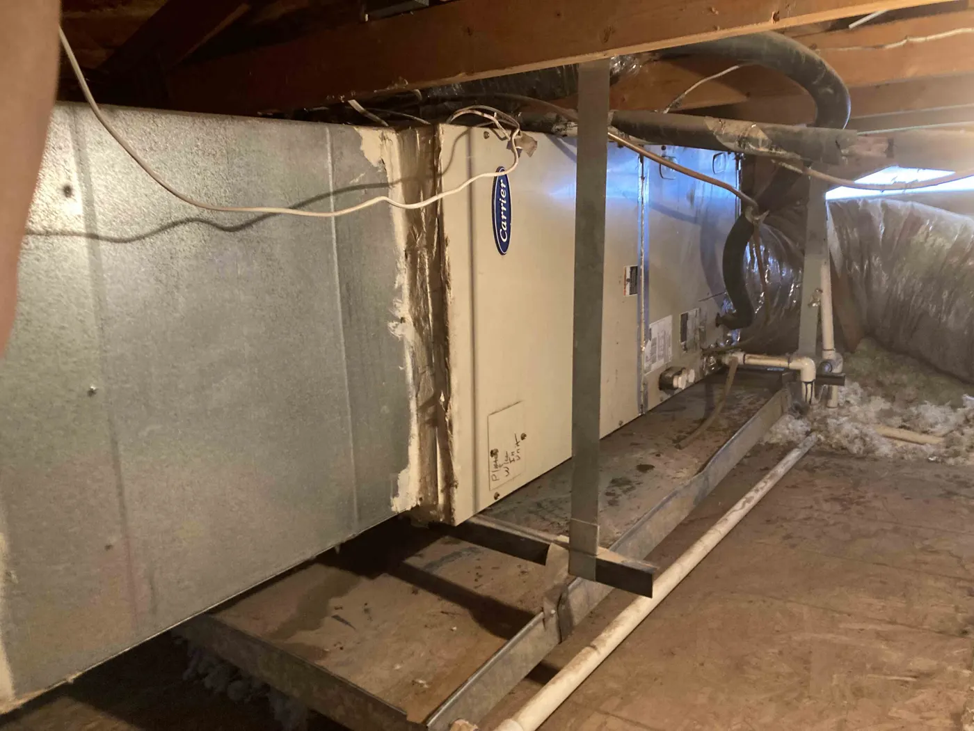 Attic air handler with duct connections